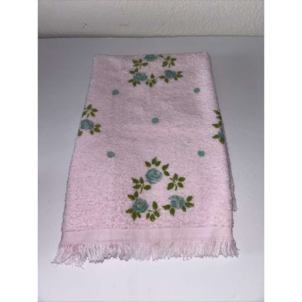 Vintage Cannon Hand Towel Floral Pink Fringe Border